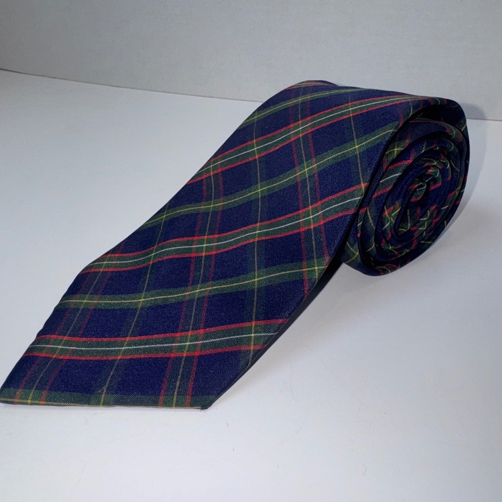 Rooster Necktie Mens OS Navy Blue Plaid Tartan Traditional Classic Silk Blend